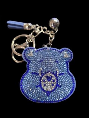 Blue Rhinestone Bear Bzg Charm Keychain
